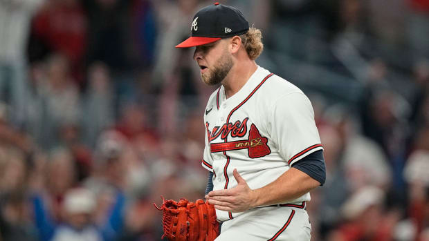 A.J. Minter walks off the mound